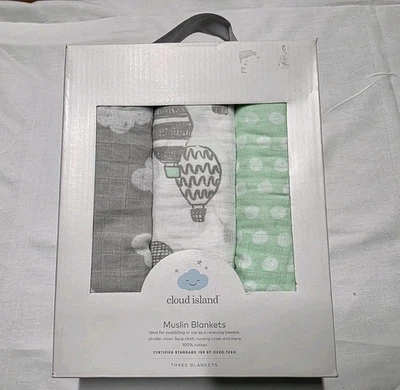 Cloud Island Juego De 3 Mantas Muselina Neutra 47 Por 47 Algodón Nuevo Foto 1 de 3