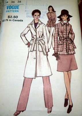 *LOVELY VTG 1970s COAT JACKET SKIRT PANTS VOGUE Sewing Pattern 14/36 FF - Image 1 of 2