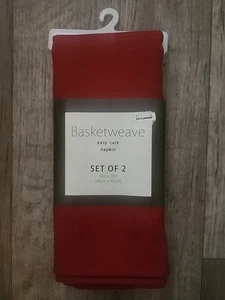 BASKETWEAVE Bed Bath & Beyond Easy Care Dinner Napkins Cherry Red 2 Pack NEW - Afbeelding 1 van 2