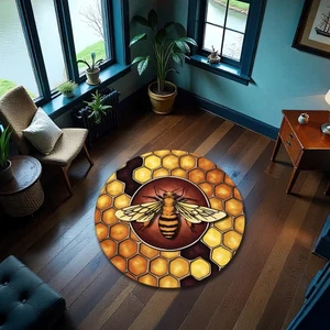 Gold Color Honeycomb Bee Rug Insect Themed Nature Floor Botanic Carpet - Picture 1 of 3