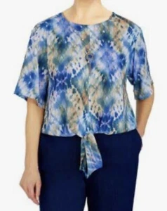 Alfred Dunner INDIGO DAZE Top Estampado Tie Dye con Collar Talla XL NUEVO CON ETIQUETAS - Imagen 1 de 9