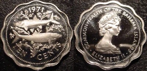ONLY 31.000 MINTED*PROOFS 1971 10 CENTS BRITISH BAHAMA ISLANDS**TWO BONEFISH** - Picture 1 of 1
