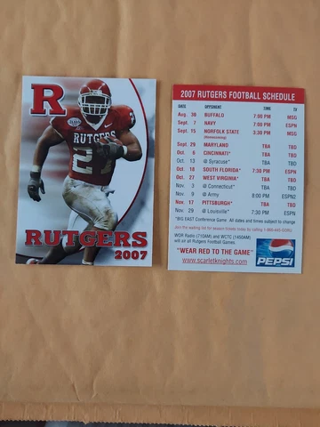 Rutgers Scarlet Knights Football 2007 Pocket Schedule Card Ray Rice Pepsi Cover