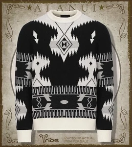 Alanui Men's $1095 Black Virgin Wool Italian Intarsia-Knit Crew ICON Sweater NWT - Picture 1 of 3