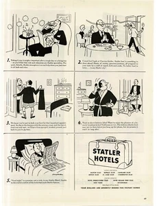 1945 Statler Hotels cartoon comic art by Tony Barlow Vintage Print Ad 9 - Picture 1 of 1