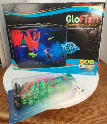 GloFish 3 gal Blue Led Seamless Curved Internal Filter System Tank w/plants NIB - Image 1 of 4