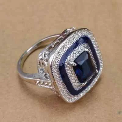Anillo de plata azul real con piedras y pedrería transparente para hombre y mujer talla 9 Foto 1 de 4