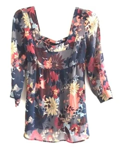 Top New York Company Floral Cuello Cuadrado Mujer Talla S Rojo Atado Atrás Mangas 3/4 - Imagen 1 de 8