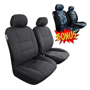 Heavy Duty Canvas Seat Covers For GMC Sierra 1500 2007-2023 Black Front - Foto 1 di 2