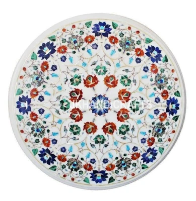 Rare abalone shell White Marble Gemstones Inlay Work Table Top Home Decor Gift - Image 1 of 4