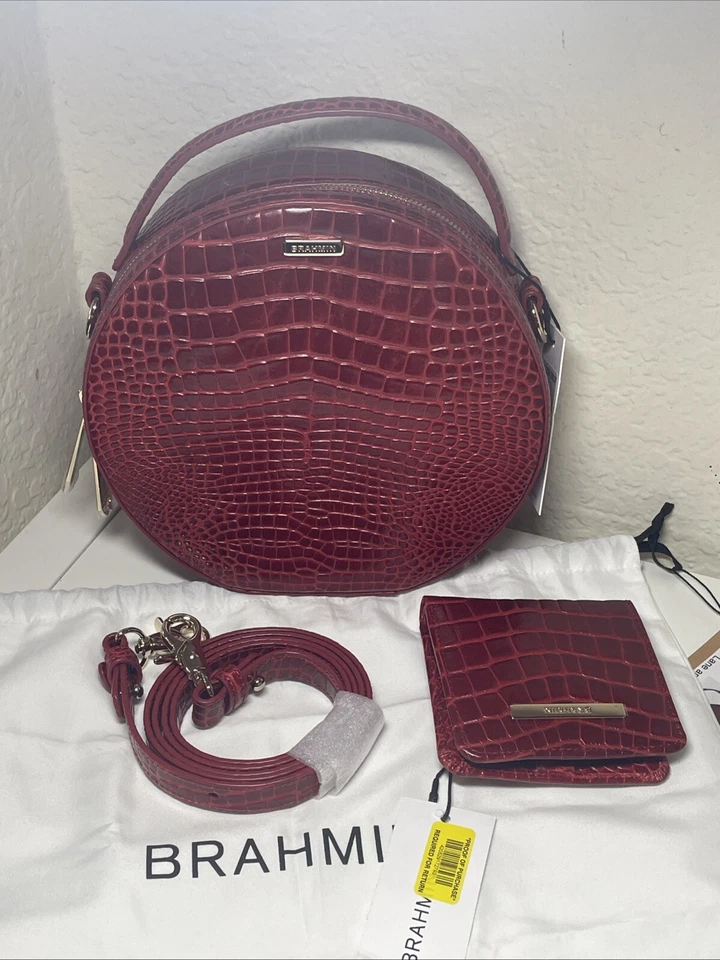 BRAHMIN Lane Leather Crossbody Bag and Jane Wallet Red Glissandro Set
