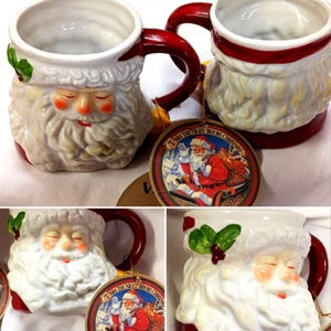 SANTA CLAUS HEAD SET OF 2 COFFEE MUG 3D T'WAS THE NIGHT BEFORE CHRISTMAS 1994 - Picture 1 of 11