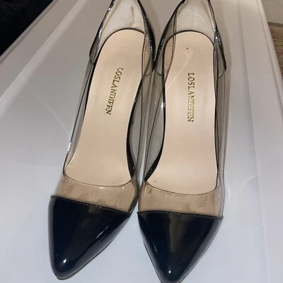Loslandifen Heels Womens 38, 7.5 Black Plastic Pointed Toe Club Bar Career - Image 1 of 4