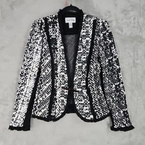 Chaqueta Blazer Joseph Ribkoff Mujer Talla 4 Negra Blanca Acolchada Estampado Geométrico - Imagen 1 de 7