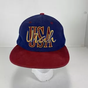VINTAGE Utah USA Hat Cap Snapback Adjustable Embroidered Adult Mens Blue Red 90s - Picture 1 of 11