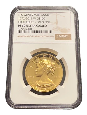 US 1792 - 2017 W Gold 1 oz $100 NGC PF69UC High Relief US Mint 225th Anniversary - Image 1 of 2