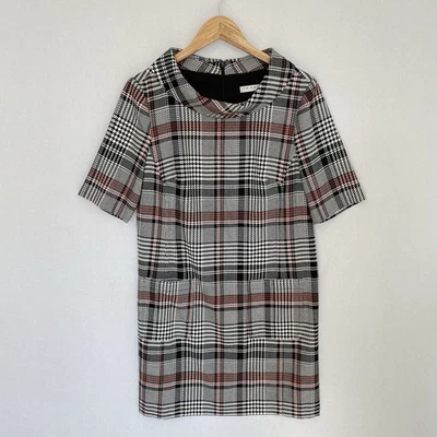 Mini Vestido TRINA TURK Talla 10 Maleko Rojo Blanco Negro Pata de Gallo Cambio a Cuadros Foto 1 de 4