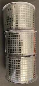 3 LOT CELEBRATE IT WIRED RIBBON ROLLS SILVER MIRROR STAMP NEW WEDDING 2.5"X20' - Picture 1 of 4