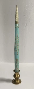Candela vintage in legno dipinta a mano conica 14” casetta rustica natalizia - Foto 1 di 9