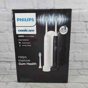 Philips Sonicare ProtectiveClean 4300 Rechargeable Toothbrush Black White 2 Pack - Picture 1 of 3