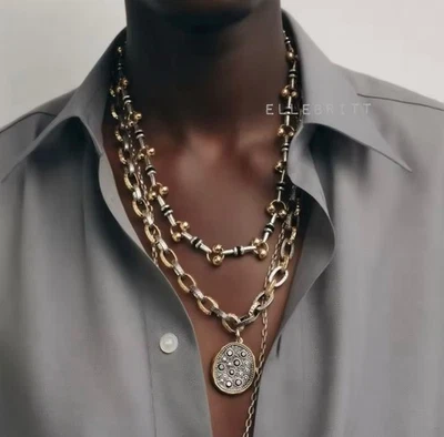 Colar pingente de metal vintage estilo Zara declaração colar em camadas - Imagem 1 de 4