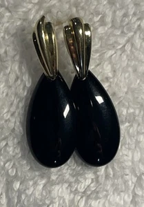 Orecchini pendenti oro giallo 14 kt goccia nera onice goccia 1” gioielli vintage 14kt - Foto 1 di 16
