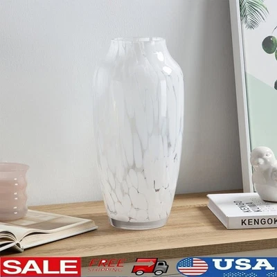 White Glass Vase 13 Inch Tall Decorative Flower Holder Indoor Table Accent New Foto 1 de 4