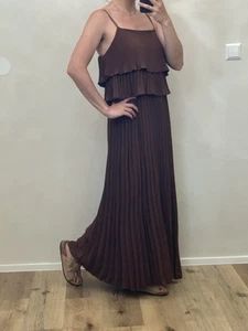 Maxikleid Träger Kleid Braun Plissee Oberteil 2-lagig Onesize bis Gr. 40 (H3)H - Bild 1 von 4
