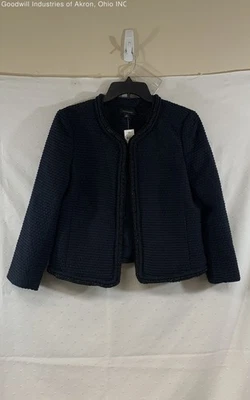Ann Taylor Navy Blue Textured Open Front Beaded Trim Blazer Jacket Women's 10 - Image 1 of 4