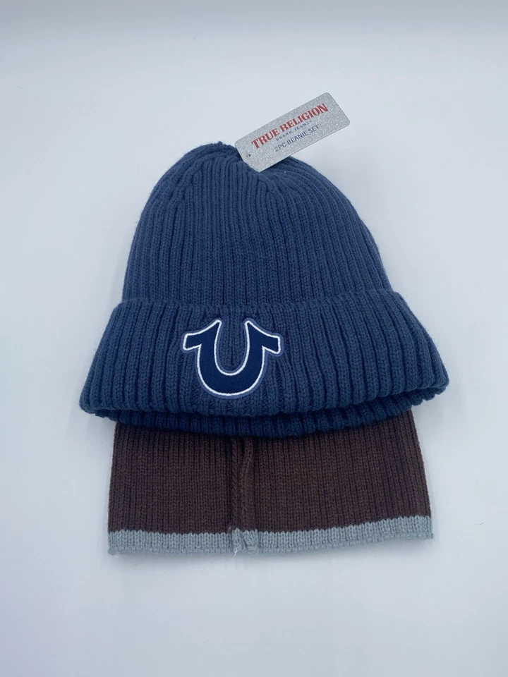 Juego de 2 gorro True Religion unisex azul marino y marrón TNMC0062 nuevo con etiquetas Foto 1 de 4