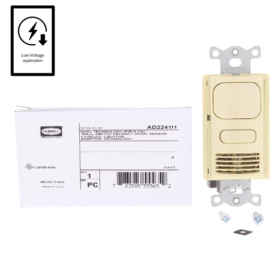 Interruptor sensor de vacío Hubbell marfil adaptable de bajo voltaje PIR/US 24VDC AD2241I1 Foto 1 de 1