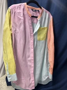 Lands End Leinen Colorblock Knopfleiste Cover Up Tunika Large - Bild 1 von 18