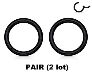 2x BLACK Seamless Hinge Clicker Hoop EAR Helix Daith Tragus Rings NOSE Piercings - Picture 1 of 2