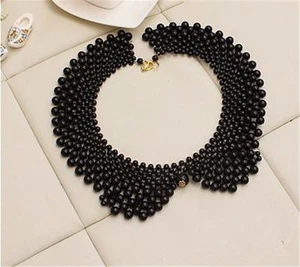 Women Faux Pearls Beaded Bib Choker Statement Necklace Detachable Collar Jewelry - Picture 1 of 7