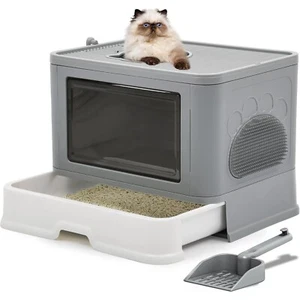 YITAHOME Caja de arena grande cerrada para gatos con tapa - Azul - Con capucha, entrada frontal - Imagen 1 de 9