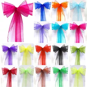 1 10 25 50 100 Organza Sashes Chair Cover Bow Sash BOW  BOWS Wedding Party UK - Picture 1 of 30