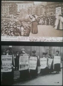 2 SUFFRAGETTE POSTCARD SIZE 2 SIDED SUFFRAGETTE HISTORY CARDS, HISTORY SOUVENIR - Picture 1 of 11