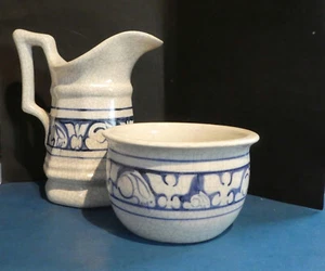 DEDHAM RABBIT POTTING SHED CREAMER PITCHER + SUGAR BOWL ~repaired, display-only - Picture 1 of 10