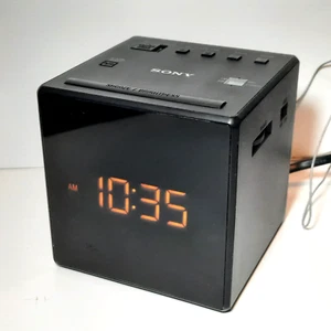 Sony ICF-C1 Cube Alarm Clock Radio AM / FM Black Tested & Working - Picture 1 of 10
