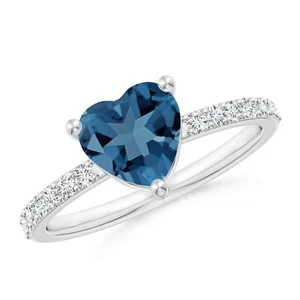 Sterling Silver London Blue Topaz Gemstone Solitaire with Accents Ring Size 7 - Picture 1 of 6