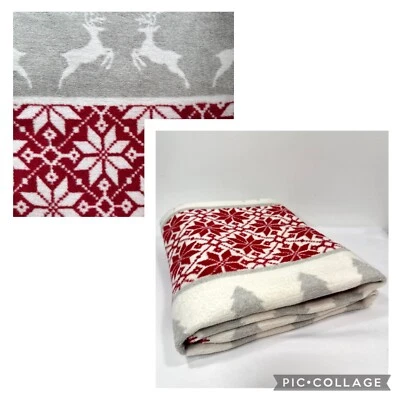 Docofil Winter Holiday Throw Blanket Red White Gray Christmas Tree Snowflake - Image 1 of 4