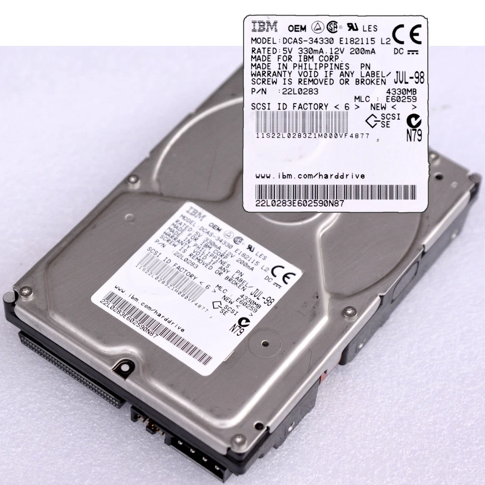 3,5 " 8,89CM SCSI HDD Hard Drive 4,3GB DCAS-34330 22L0283 E182115 L2 IBM OEM - Image 1 of 1