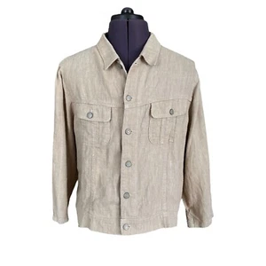 Polo Ralph Lauren Overshirt Jacket Beige 100% Linen 3/4 Sleeve Men's Large 42in - Picture 1 of 13