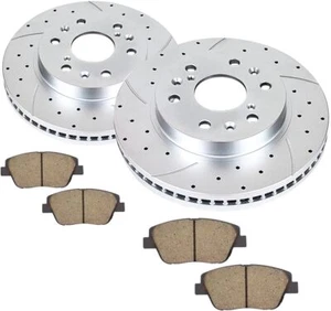 Front Brake Kit Drilled and Slotted Brake Rotors Ceramic Brake Pads Fit - Picture 1 of 2
