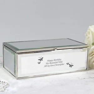 Personalisierte Schmuckschatulle mit Gravur Luxus verspiegelt Geburtstag Hochzeit Geschenk - Bild 1 von 5