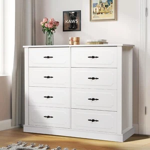 8 Drawers Dresser,White Chest of Drawers with Metal Handles,Wood Storage Dresser - Picture 1 of 7