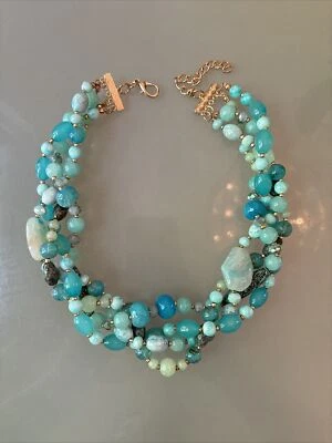 Colar Anthropologie declaração bolha com miçangas turquesa luz falsa novo sem etiquetas - Imagem 1 de 4