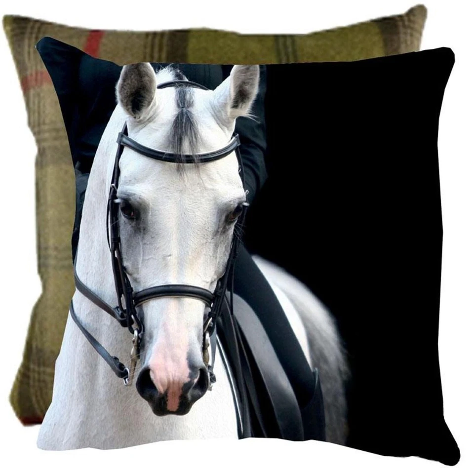 Dressage Horse Cushion Equestrian Concentrate Design Plaid Reverse 40x40 cm - Image 1 of 1