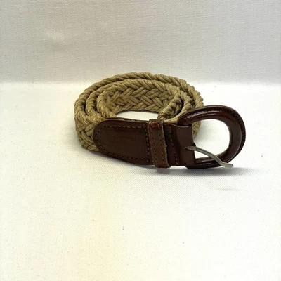 Cinto de cintura Ann Taylor Loft feminino bronzeado juta trançado 8055 tamanho pequeno fivela de couro - Imagem 1 de 4