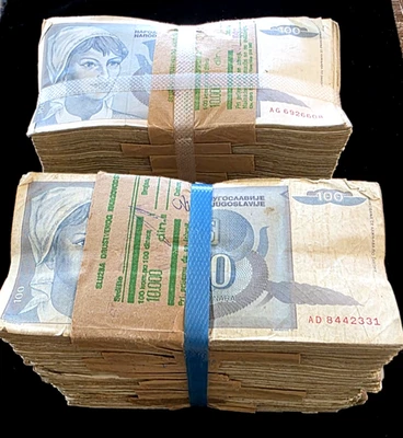 2000 Pcs x Yugoslavia 100 Dinara Banknotes 1992 P-112 Low / mid grade circulated - Image 1 of 4